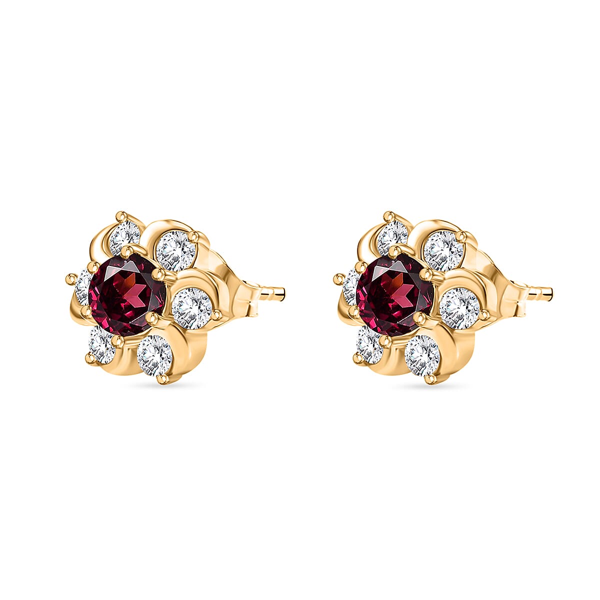 Orissa Natural Rhodolite Garnet &amp; White Zircon Earring with Push Back in 18K Vermeil Yellow Gold Plated Sterling Silver 1.82 Ct. 8035081 3