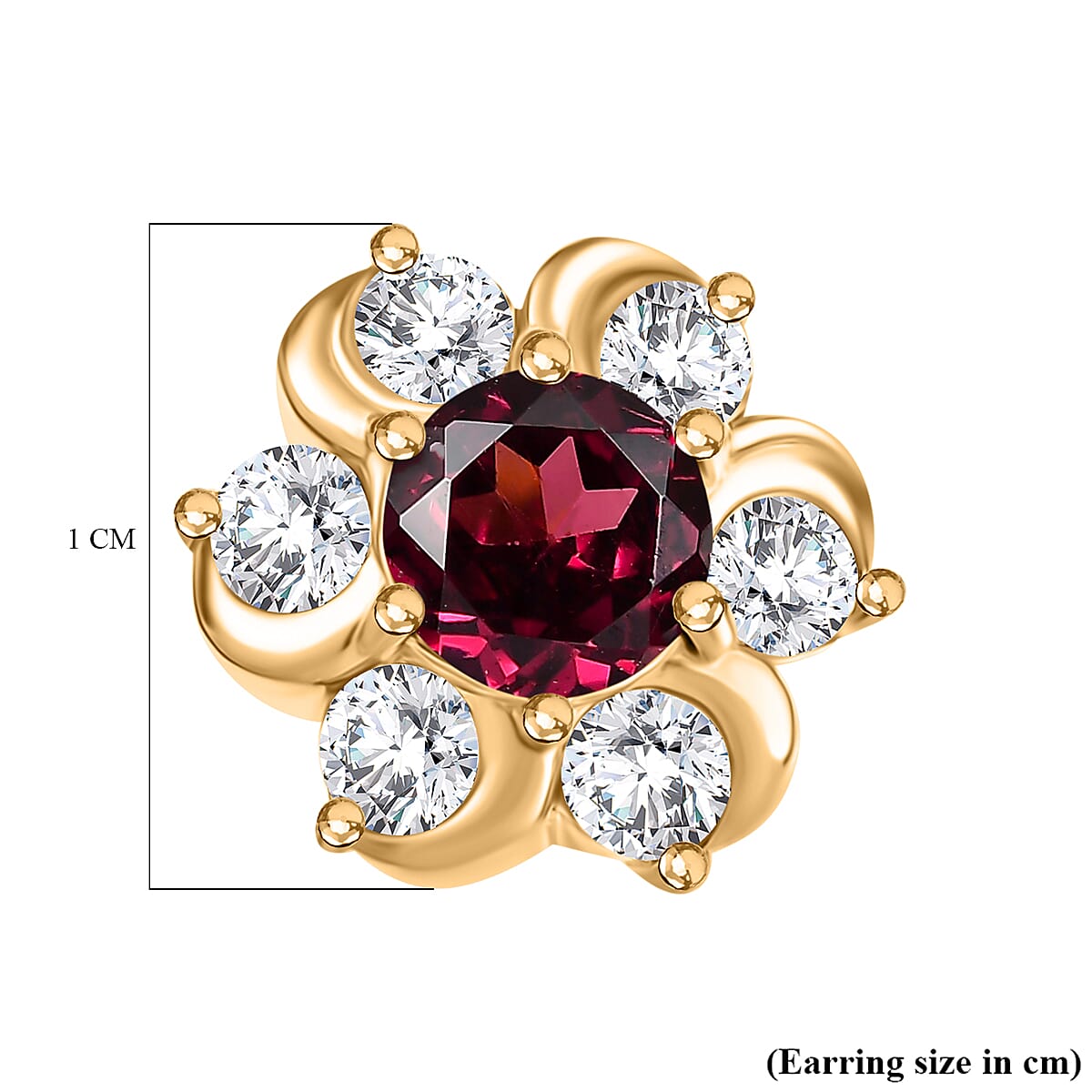 Orissa Natural Rhodolite Garnet &amp; White Zircon Earring with Push Back in 18K Vermeil Yellow Gold Plated Sterling Silver 1.82 Ct. 8035081 5