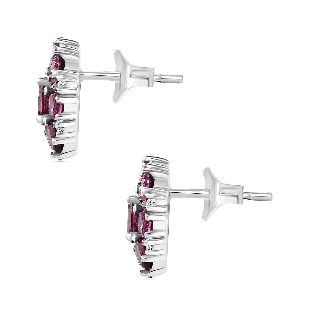 Rhodolite Garnet &amp; White Zircon Solitaire Stud Push Post Earring in Rhodium Overlay Sterling Silver 2.34 Ct. 8042806 4