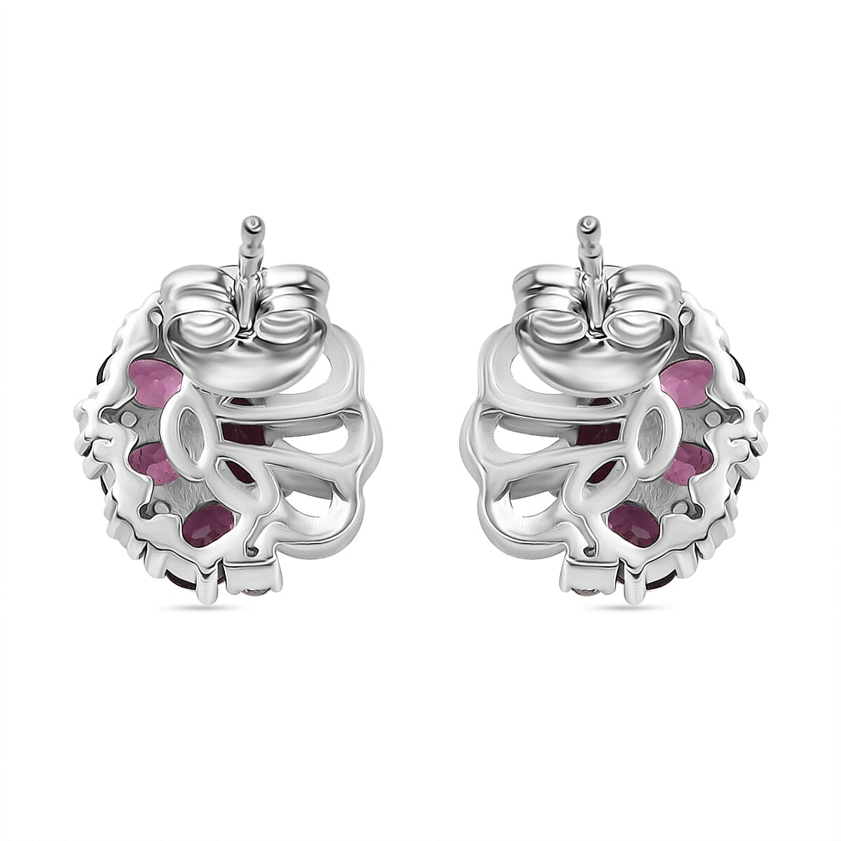 Rhodolite Garnet &amp; White Zircon Solitaire Stud Push Post Earring in Rhodium Overlay Sterling Silver 2.34 Ct. 8042806 5