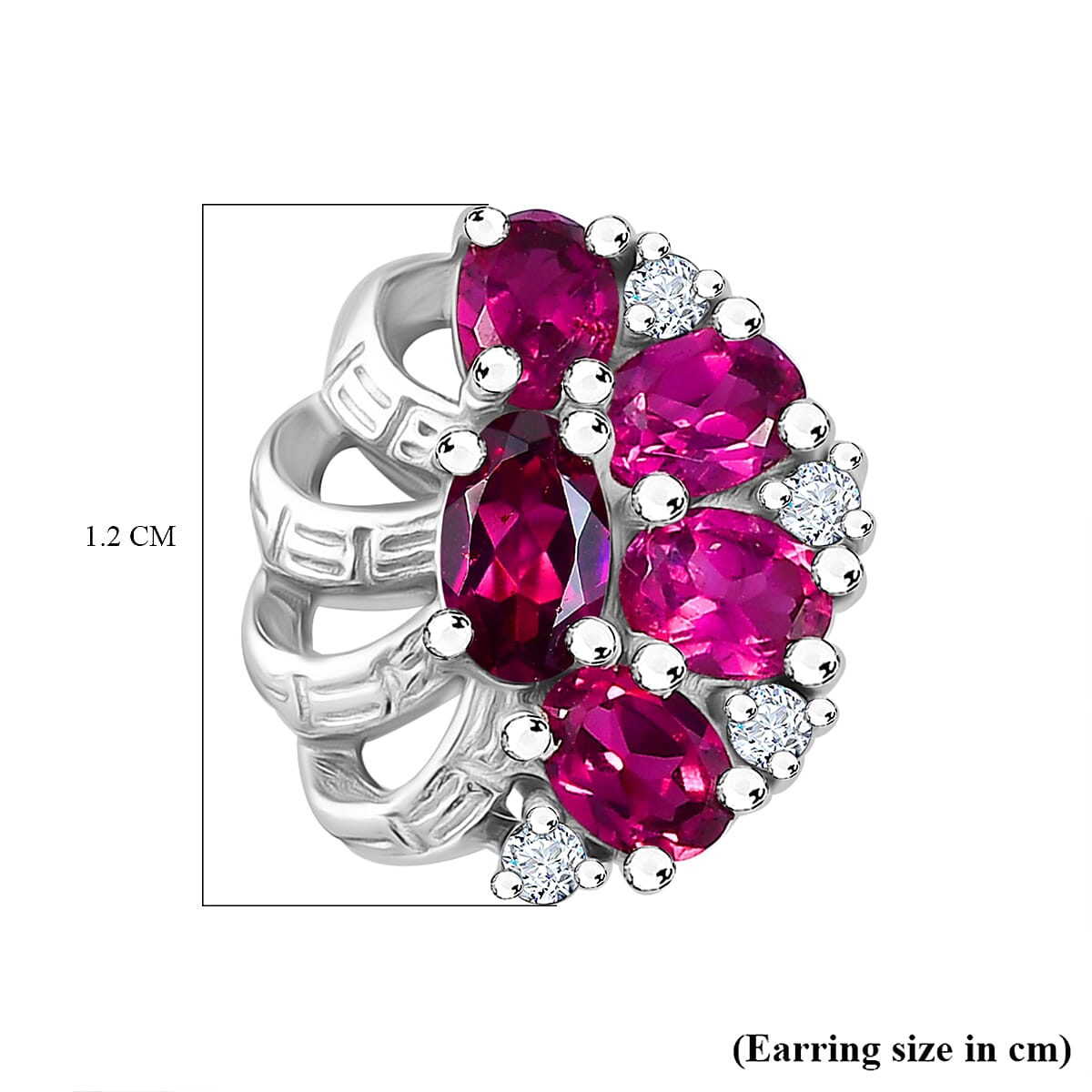 Rhodolite Garnet &amp; White Zircon Solitaire Stud Push Post Earring in Rhodium Overlay Sterling Silver 2.34 Ct. 8042806 6