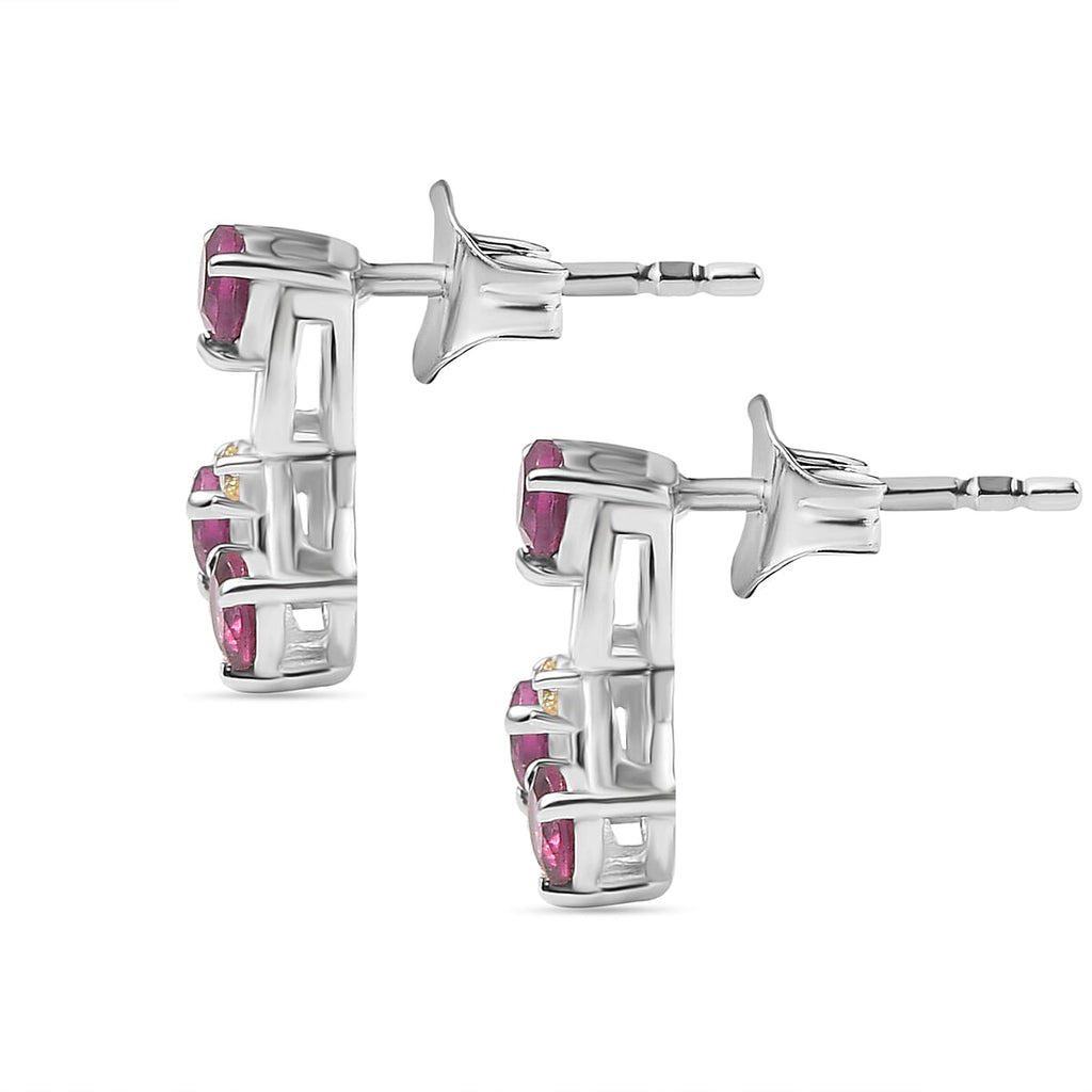 Rhodolite Garnet & Yellow Sapphire Solitaire Stud Push Back Earring in Rhodium Overlay Sterling Silver