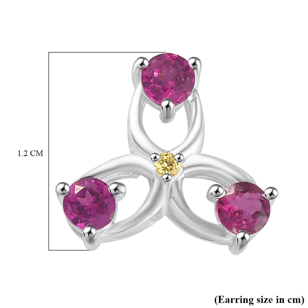Rhodolite Garnet & Yellow Sapphire Solitaire Stud Push Back Earring in Rhodium Overlay Sterling Silver