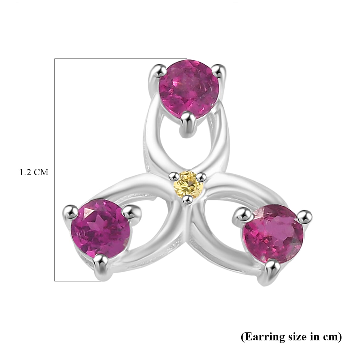 Rhodolite Garnet &amp; Yellow Sapphire Solitaire Stud Push Back Earring in Rhodium Overlay Sterling Silver 8101891 6