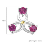 Rhodolite Garnet & Yellow Sapphire Solitaire Stud Push Back Earring in Rhodium Overlay Sterling Silver