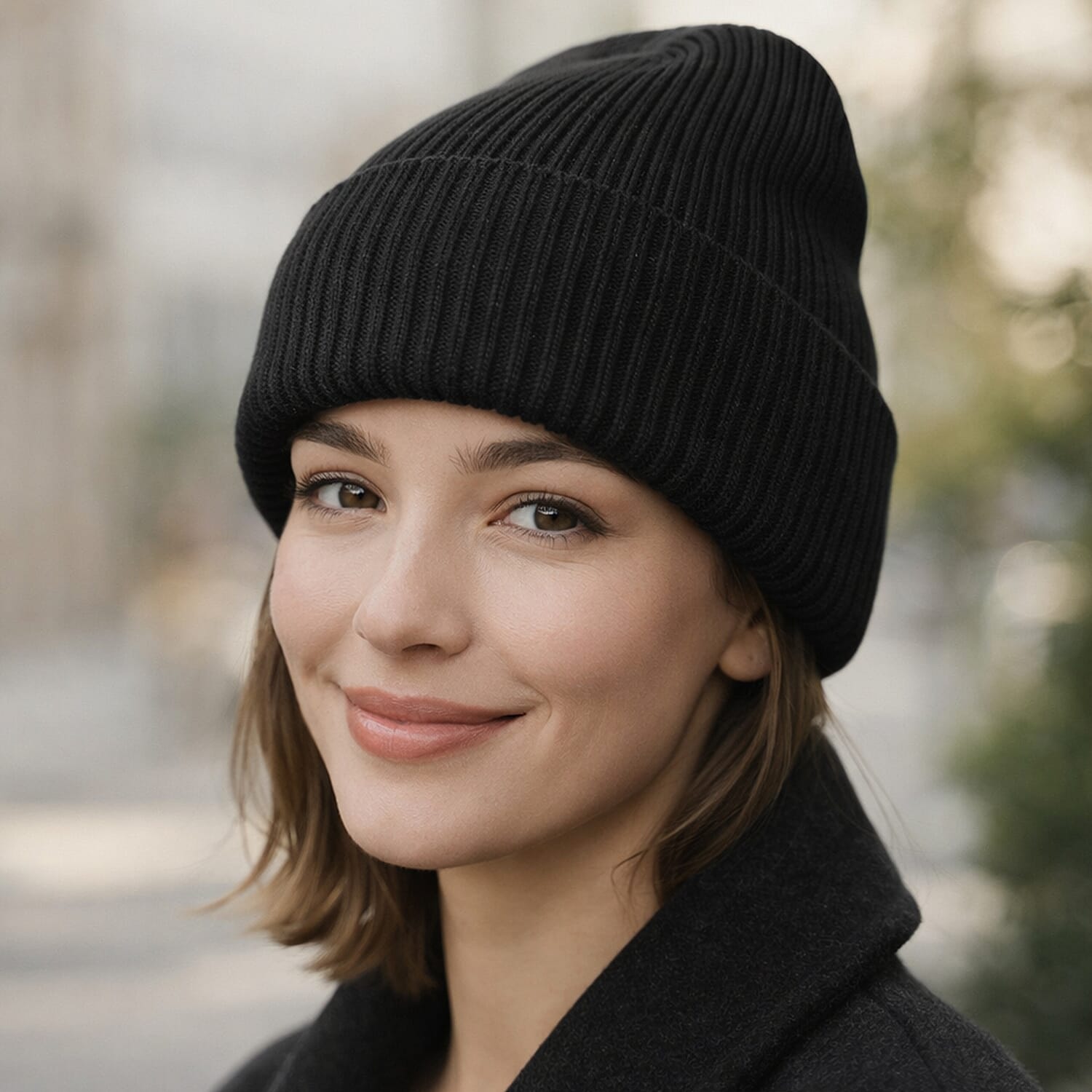 Ribbed Cuff Winter Beanie Hat (One Size) - Black 8447803 1