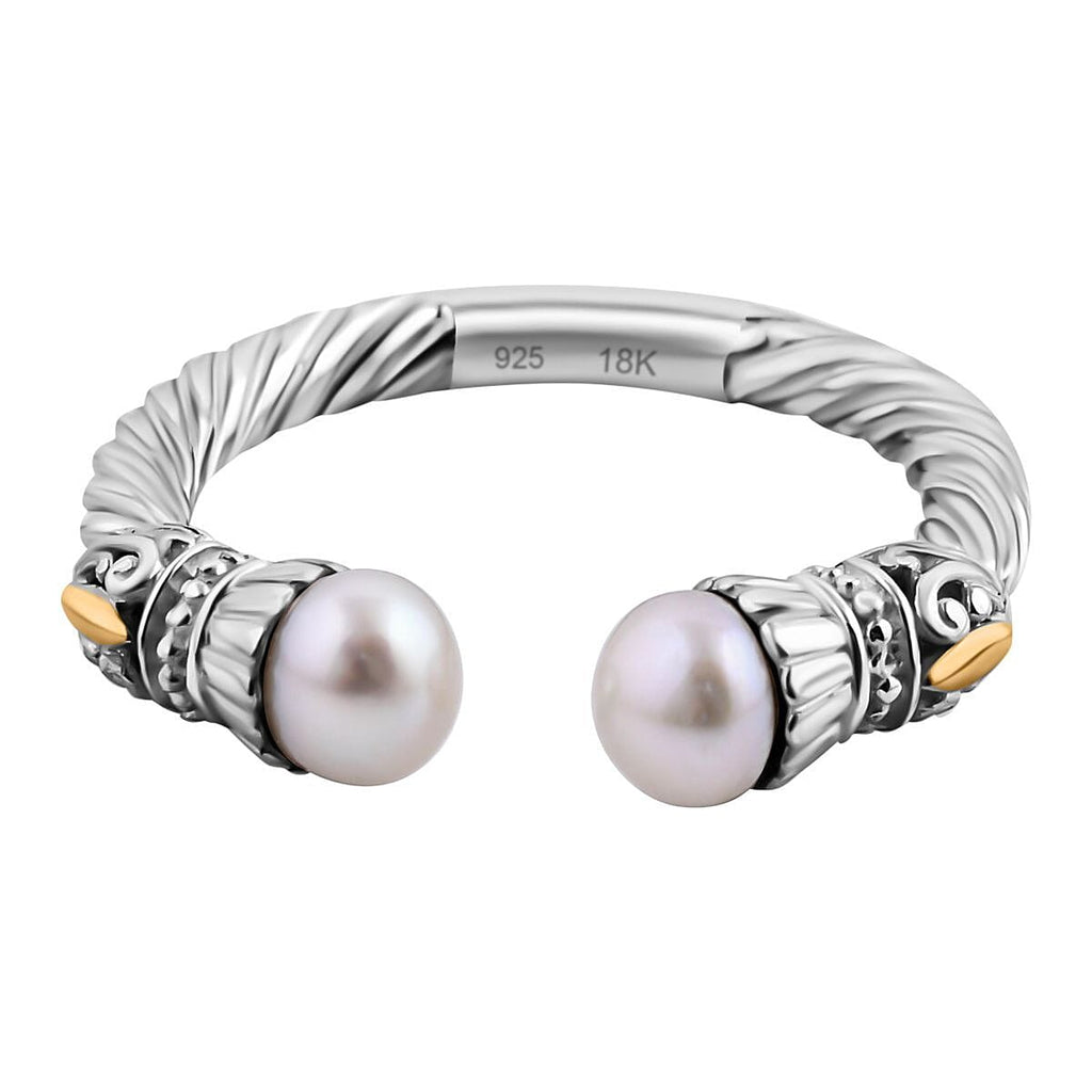 Royal Bali Collection - 18K Yellow Gold & Sterling Silver White Pearl Twisted Cuff Ring