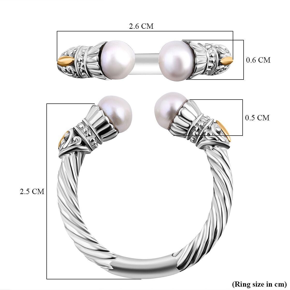Royal Bali Collection - 18K Yellow Gold &amp; Sterling Silver White Pearl Twisted Cuff Ring 7671226 5
