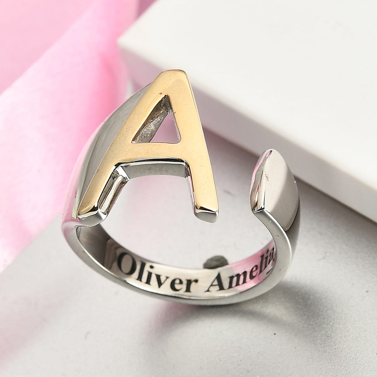 Personalised Engravable Initial A Ring in Yellow Gold Tone 7584563 1