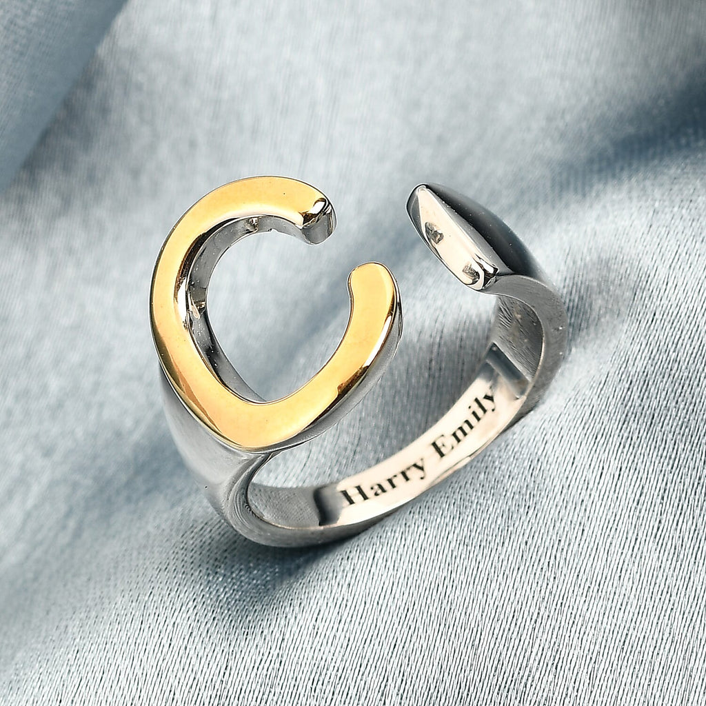 EverTrue - Initial-C Adjustable Ring in Two Tone Plating