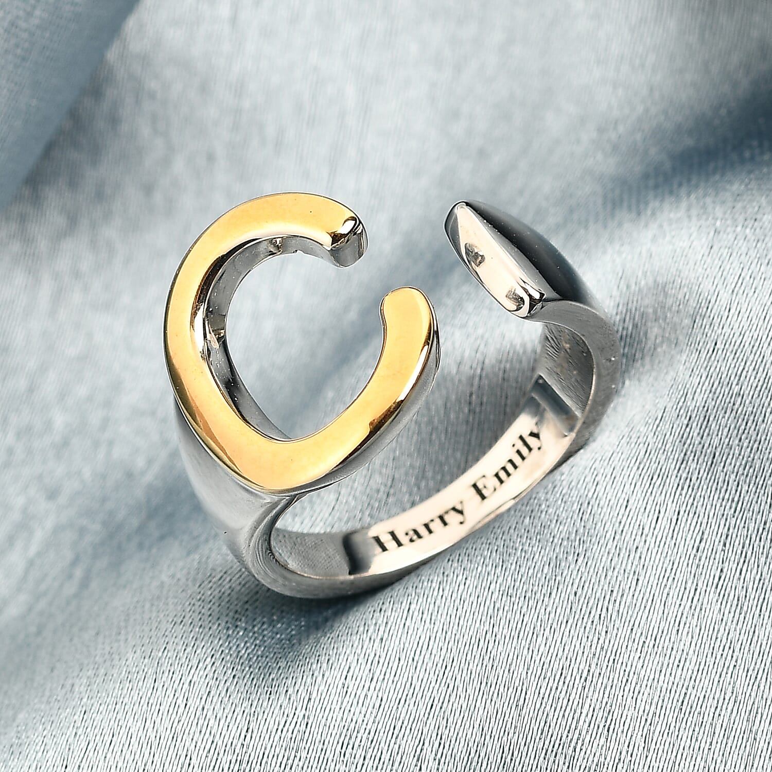 Personalised Engravable Initial C Ring in Yellow Gold Tone 7584605 1