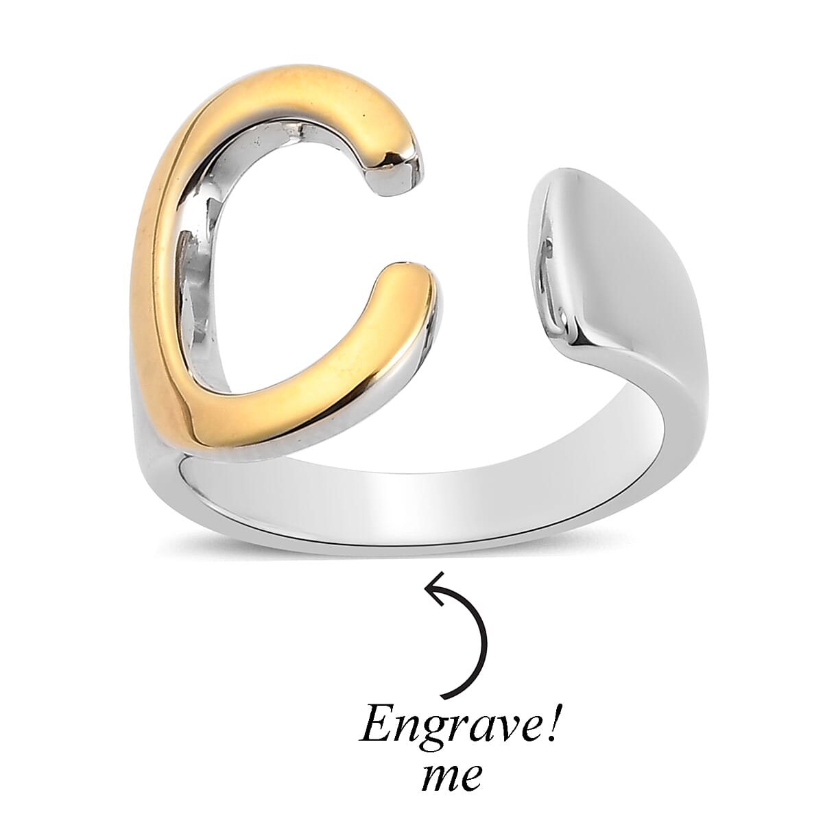 Personalised Engravable Initial C Ring in Yellow Gold Tone 7584605 2