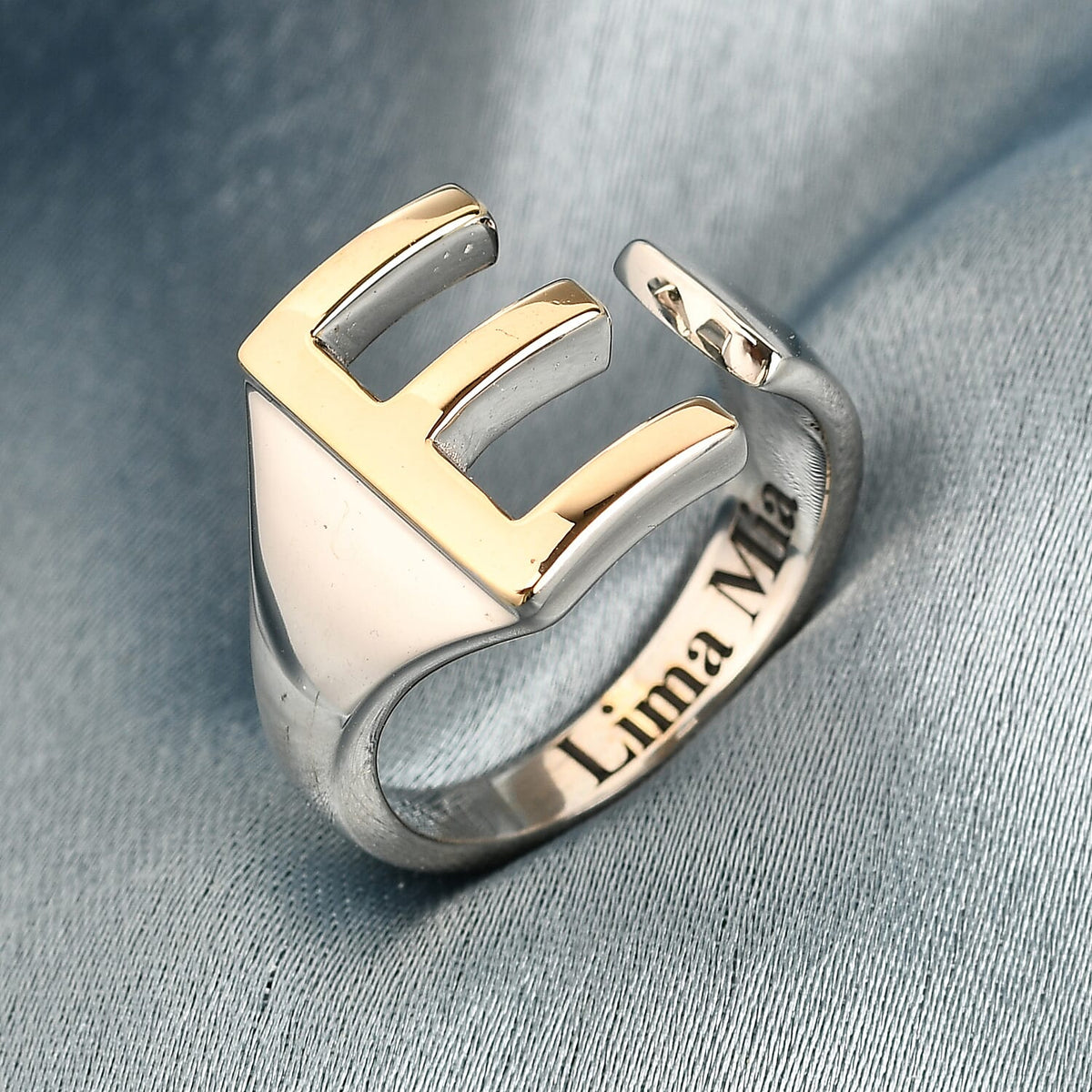 Personalised Engravable Initial E Ring in Yellow Gold Tone 7785407 1