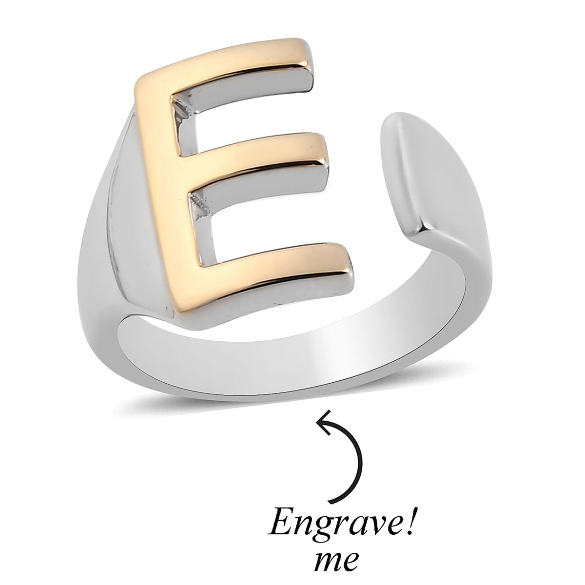 Personalised Engravable Initial E Ring in Yellow Gold Tone 7785407 2