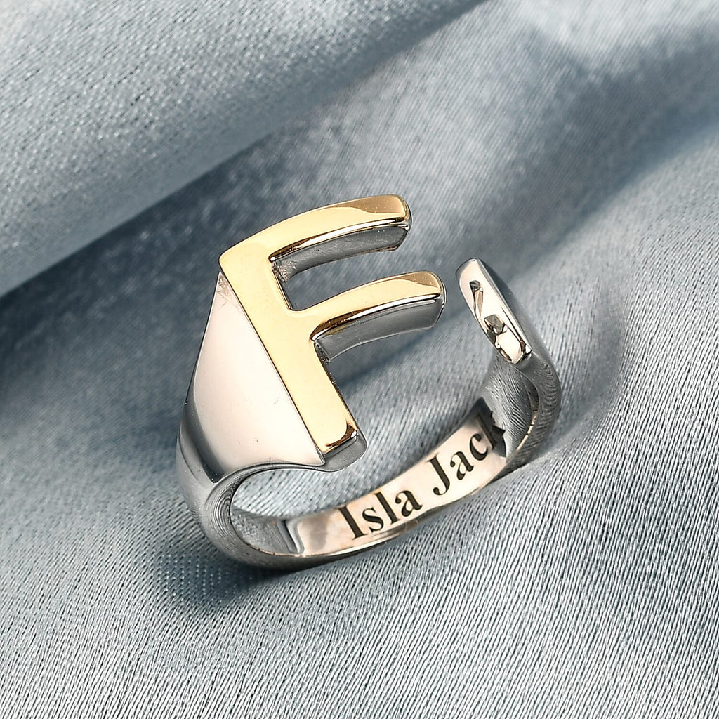 EverTrue - Initial-F Adjustable Ring in Two Tone Plating