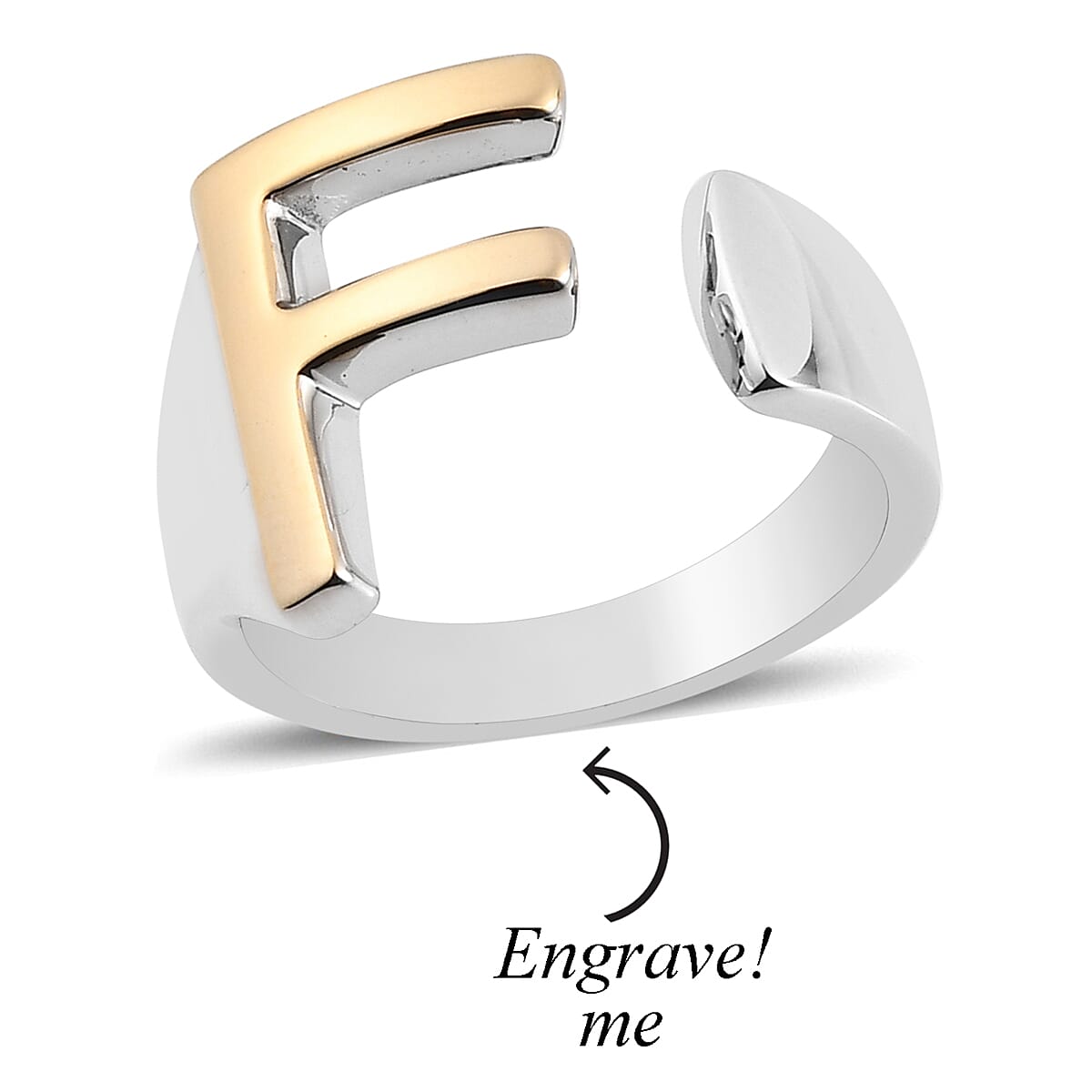 EverTrue - Initial-F Adjustable Ring in Two Tone Plating 7785422 2