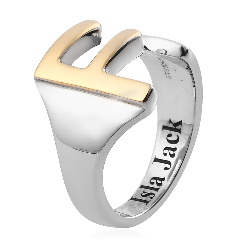EverTrue - Initial-F Adjustable Ring in Two Tone Plating