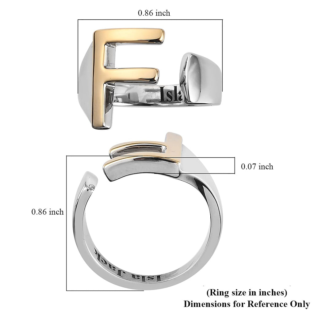 EverTrue - Initial-F Adjustable Ring in Two Tone Plating