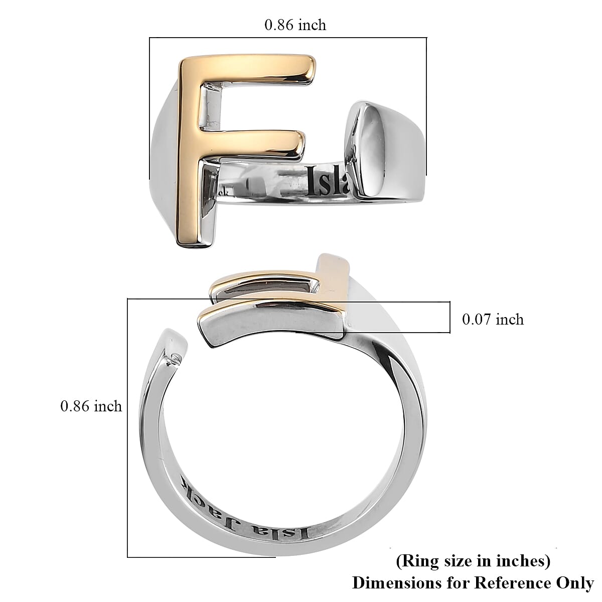 EverTrue - Initial-F Adjustable Ring in Two Tone Plating 7785422 5