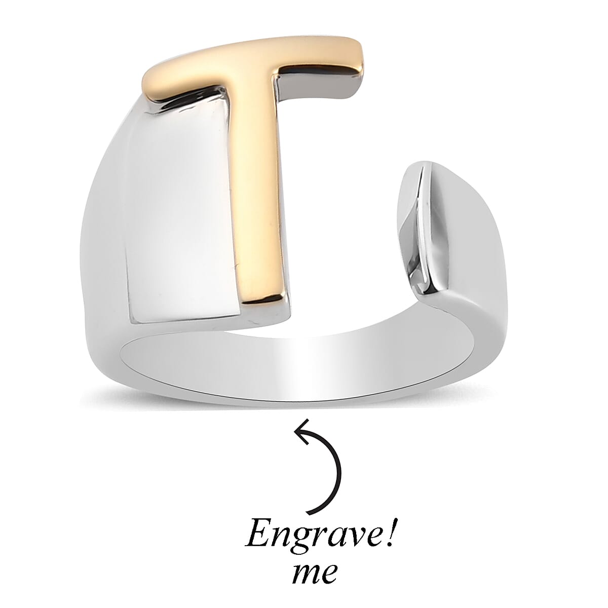 Personalised Engravable Initial T Ring in Yellow Gold Tone 7785545 2