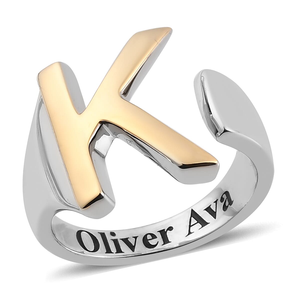 Personalised Engravable Initial K Ring in Yellow Gold Tone 7785216 0