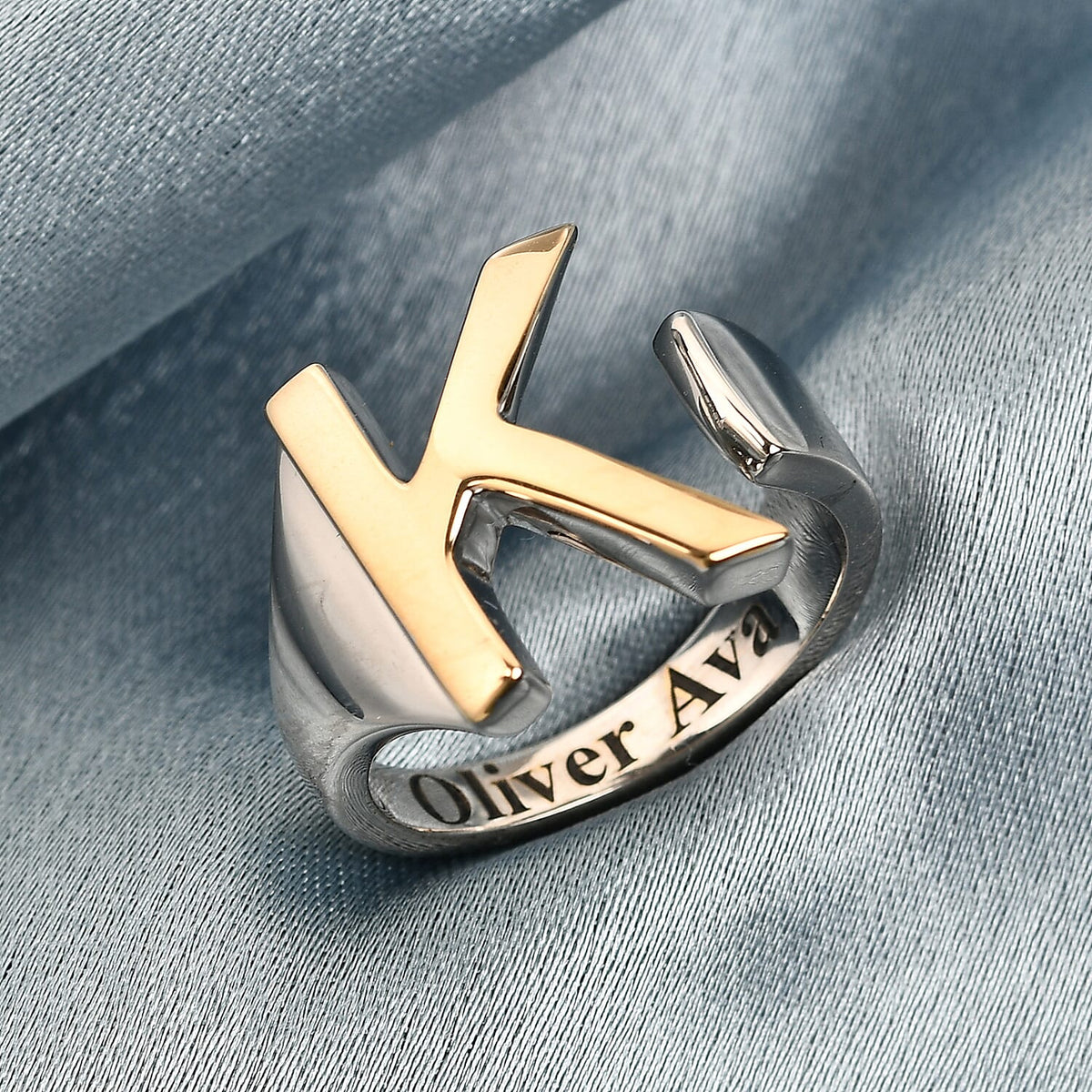Personalised Engravable Initial K Ring in Yellow Gold Tone 7785216 1