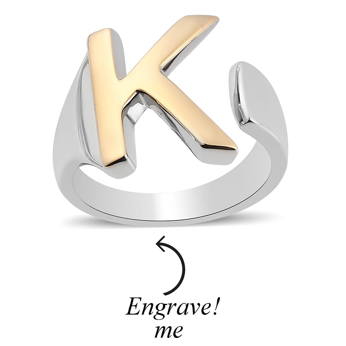 Personalised Engravable Initial K Ring in Yellow Gold Tone 7785216 2
