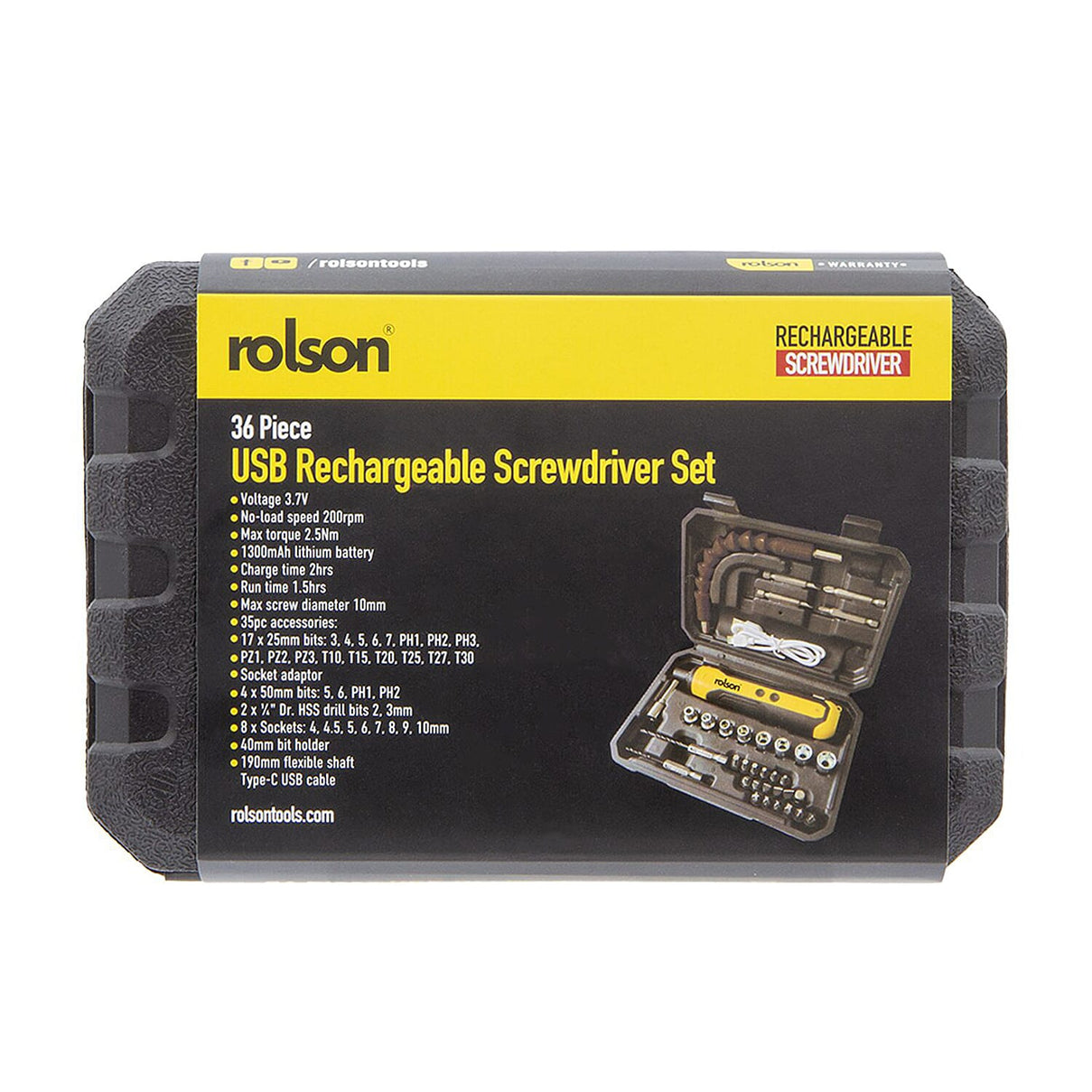 Rolson USB Rechargeable Screwdriver Set - 36 Piece 7935630 0