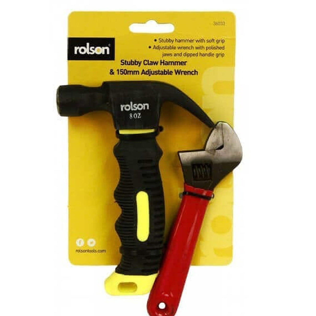 Rolson 8oz Stubby Claw Hammer and 150mm Adjustable Wrench Set 7935632 0
