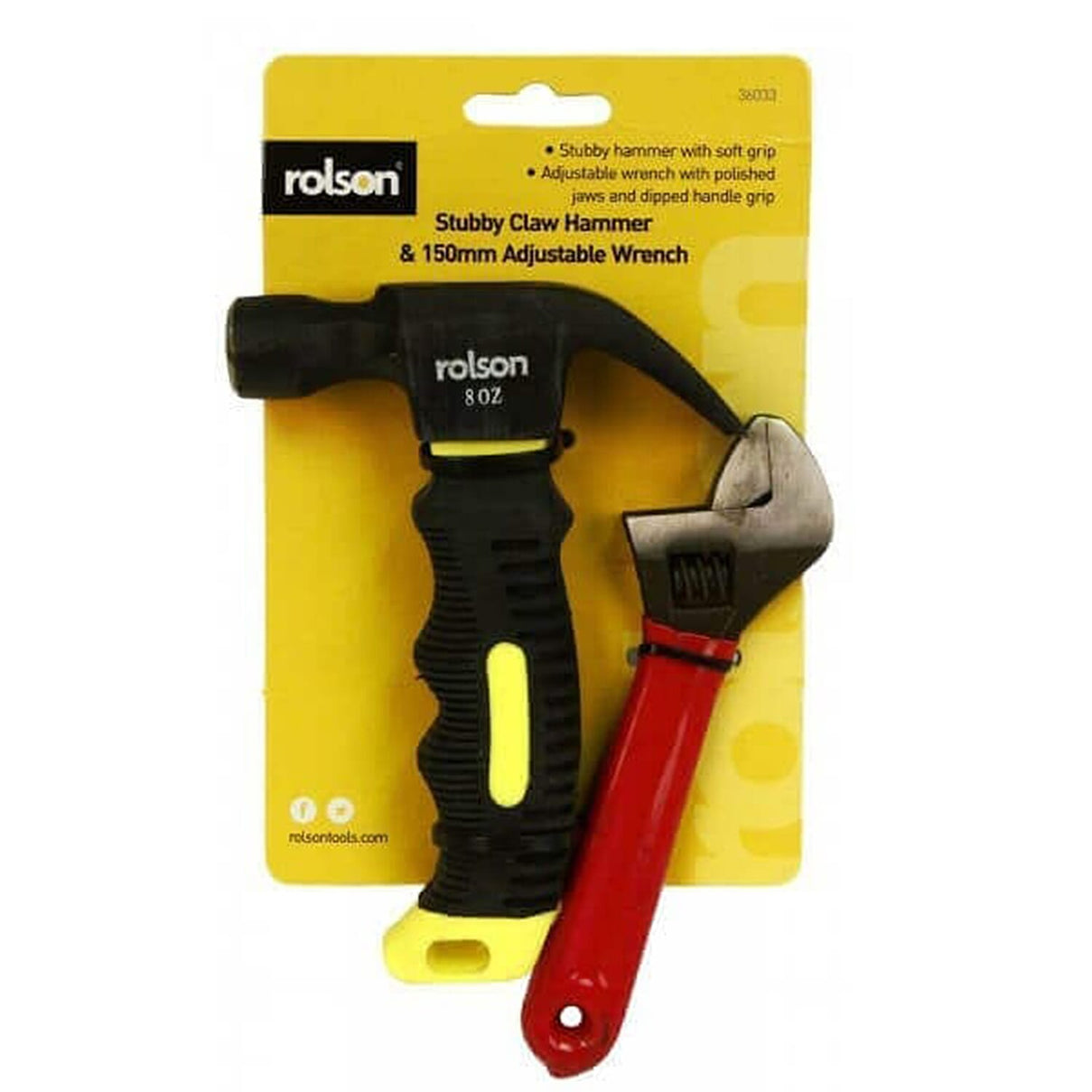 Rolson 8oz Stubby Claw Hammer and 150mm Adjustable Wrench Set 7935632 1