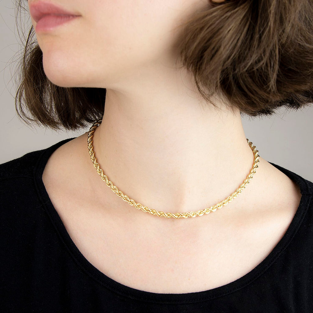 9K Yellow Gold Rope Chain With Spring Ring Clasp (Size - 16)