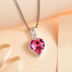 Rose Austrian Crystal Sterling Silver Heart Pendant with Stainless Steel Chain (Size 20)
