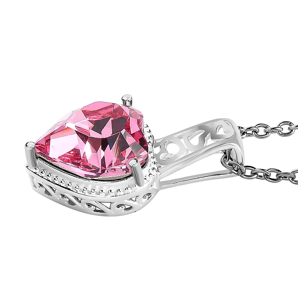 Rose Austrian Crystal Sterling Silver Heart Pendant with Stainless Steel Chain (Size 20)