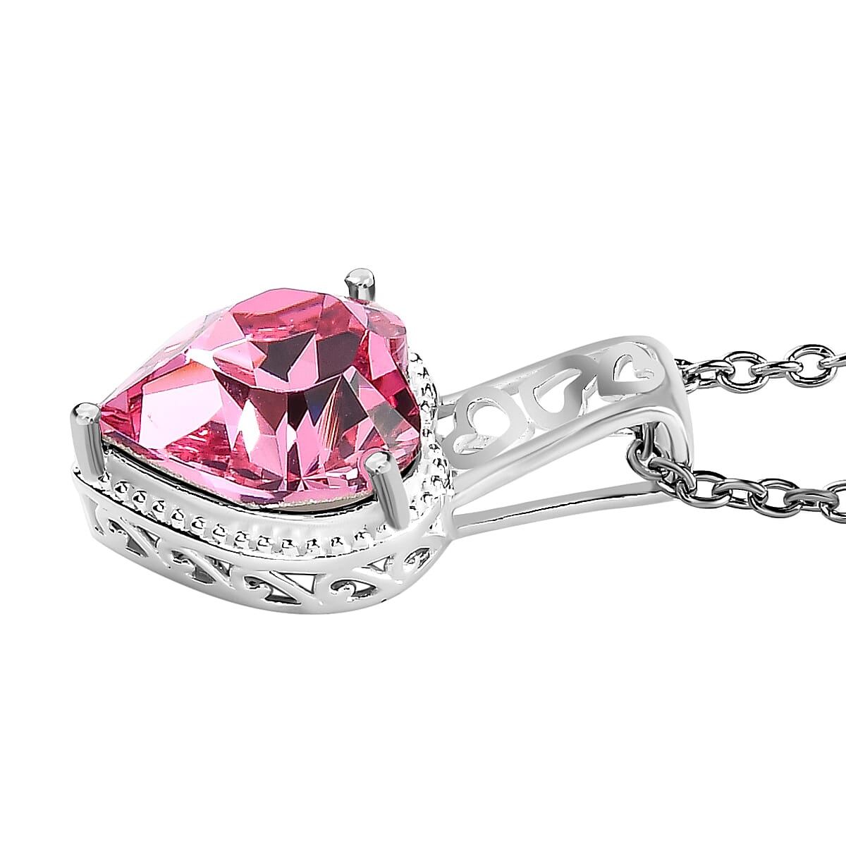 Rose Austrian Crystal Sterling Silver Heart Pendant with Stainless Steel Chain (Size 20) 7553455 3