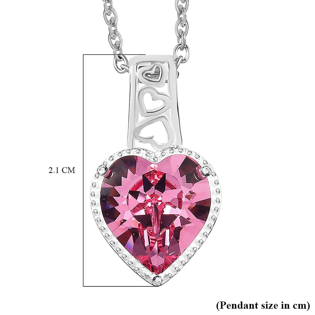 Rose Austrian Crystal Sterling Silver Heart Pendant with Stainless Steel Chain (Size 20)