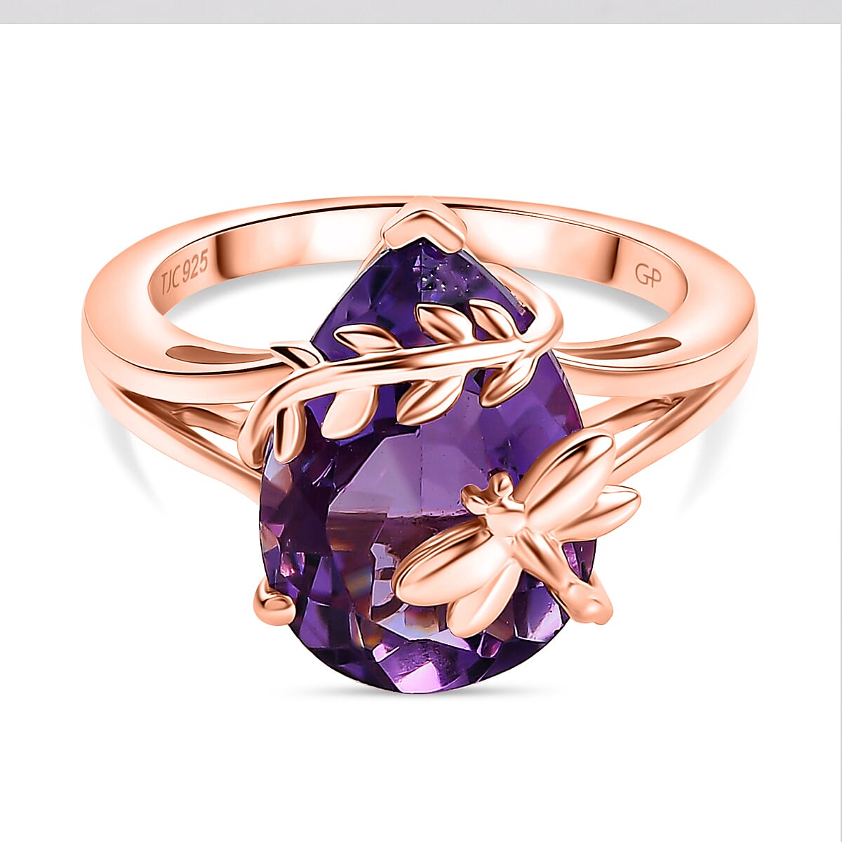 GP Collection - Rose De France Amethyst Solitaire Ring in 18K Rose Gold Vermeil Plated Sterling Silver 7931796 0