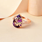 Rose De France Amethyst ,  Blue Sapphire  Solitaire Ring in 18K RG Vermeil Sterling Silver 5.03 ct,  Silver Wt. 5 Gms  4.956  Ct.