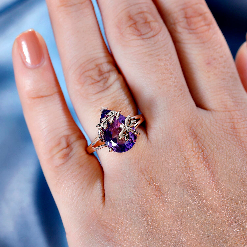 Rose De France Amethyst ,  Blue Sapphire  Solitaire Ring in 18K RG Vermeil Sterling Silver 5.03 ct,  Silver Wt. 5 Gms  4.956  Ct.
