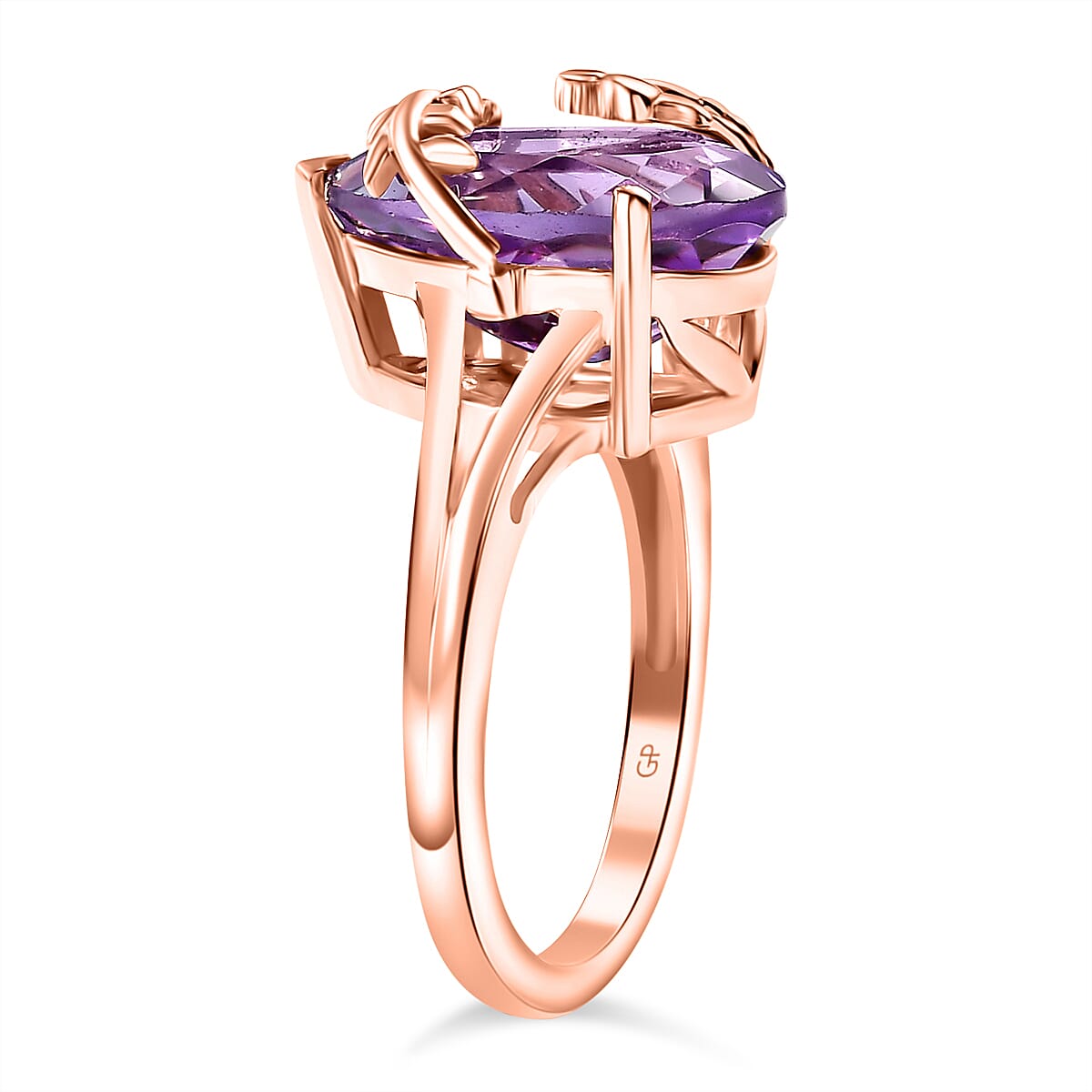 GP Collection - Rose De France Amethyst Solitaire Ring in 18K Rose Gold Vermeil Plated Sterling Silver 7931796 4