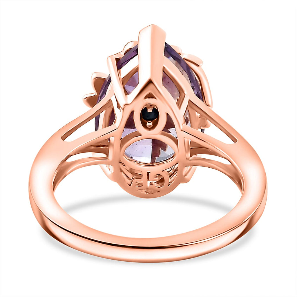 Rose De France Amethyst ,  Blue Sapphire  Solitaire Ring in 18K RG Vermeil Sterling Silver 5.03 ct,  Silver Wt. 5 Gms  4.956  Ct.