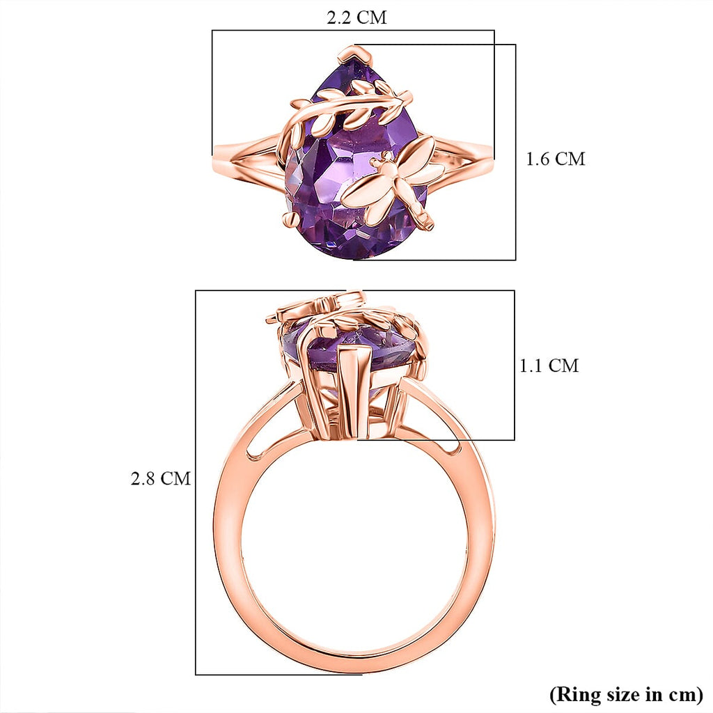 Rose De France Amethyst ,  Blue Sapphire  Solitaire Ring in 18K RG Vermeil Sterling Silver 5.03 ct,  Silver Wt. 5 Gms  4.956  Ct.