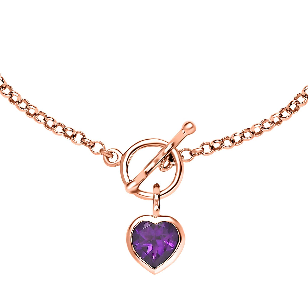 Monster Deal - Rose De France Amethyst Heart Charm Bracelet (Size - 7.5) in 14K Rose Gold Overlay Sterling Silver 1.67 Ct. 7547983 4
