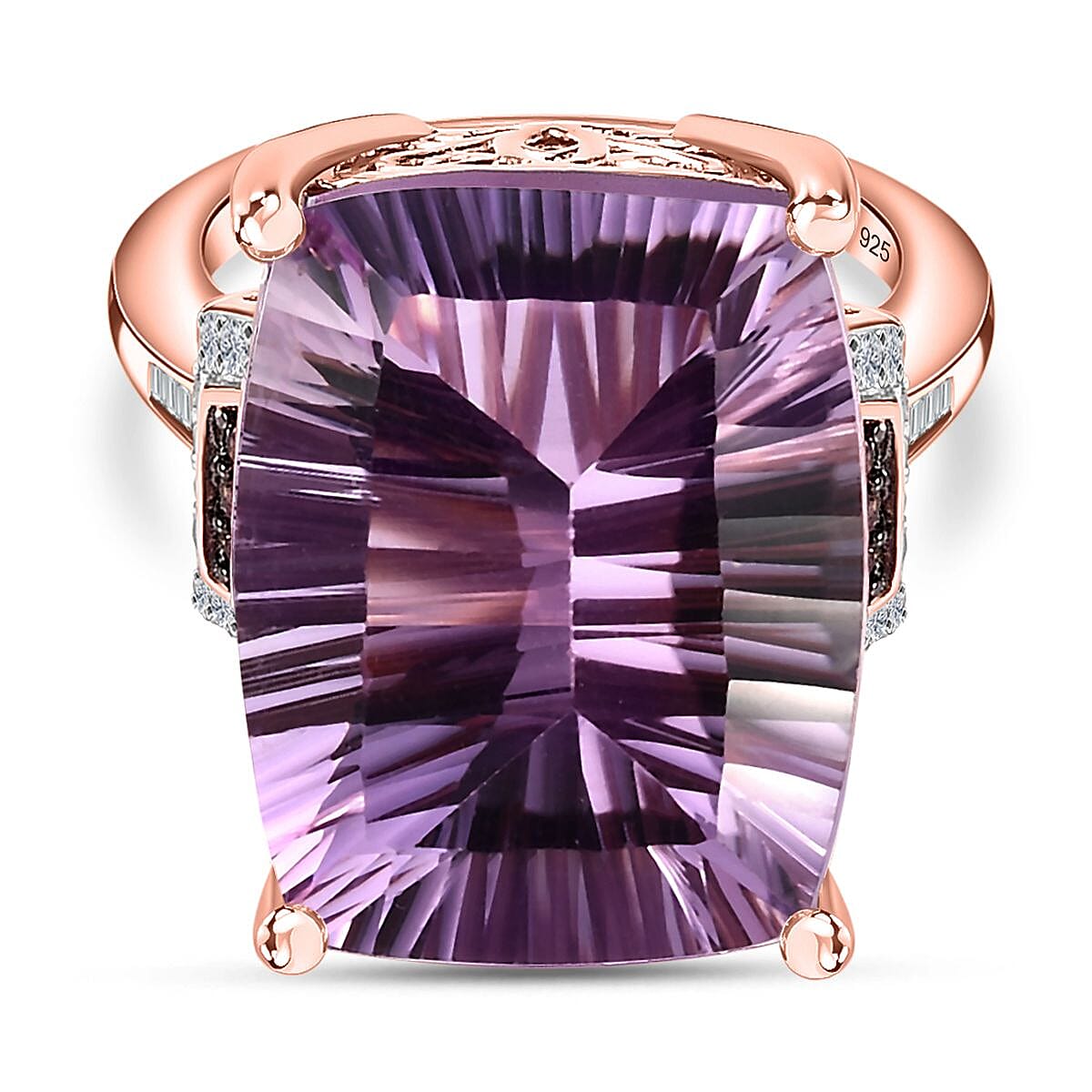 Rose De France Amethyst, Champagne Diamond, White Diamond Ring in 18K Vermeil Rose Gold Plated Sterling Silver 7572906 0