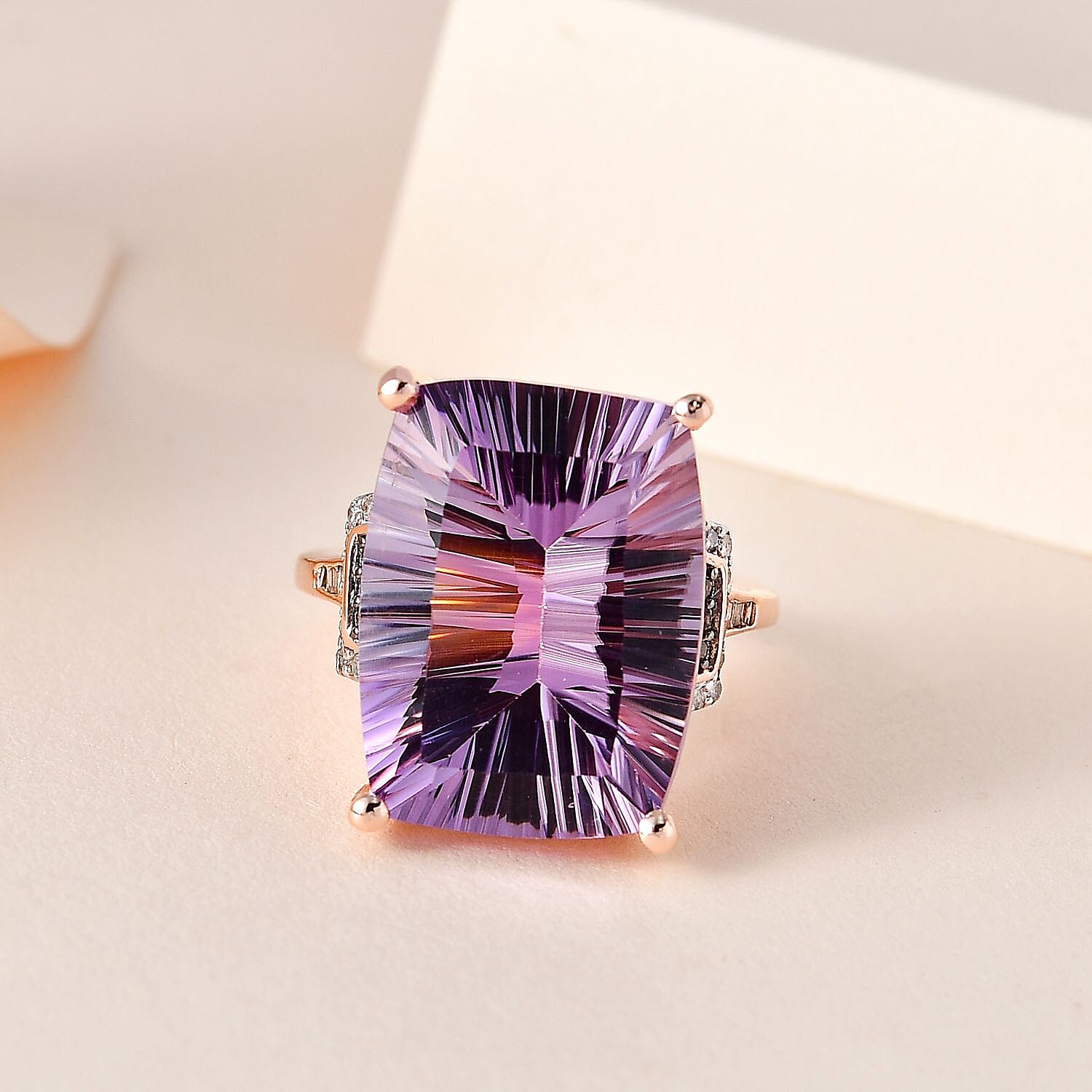 Rose De France Amethyst, Champagne Diamond, White Diamond Ring in 18K Vermeil Rose Gold Plated Sterling Silver 7572906 1