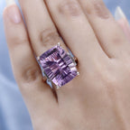 Ultimate Concave Rose De France Amethyst, Champagne Diamond and White Diamond Ring in 18K Rose Gold Vermeil Plated Sterling Silver 20.39 Ct, Silver Wt 6.00 GM