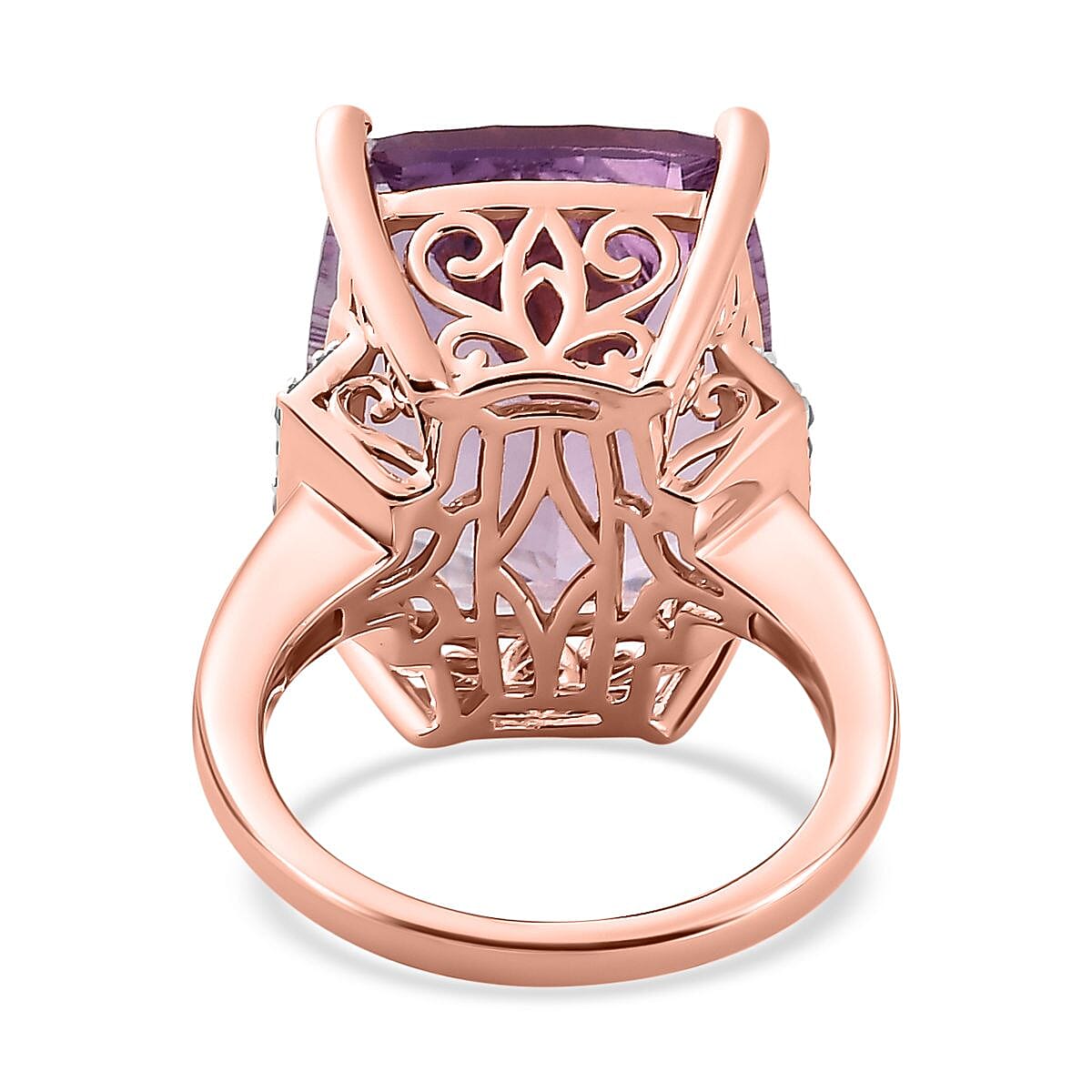 Rose De France Amethyst, Champagne Diamond, White Diamond Ring in 18K Vermeil Rose Gold Plated Sterling Silver 7572906 4