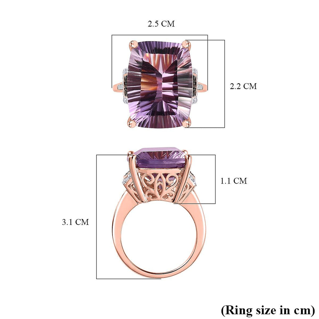 Ultimate Concave Rose De France Amethyst, Champagne Diamond and White Diamond Ring in 18K Rose Gold Vermeil Plated Sterling Silver 20.39 Ct, Silver Wt 6.00 GM