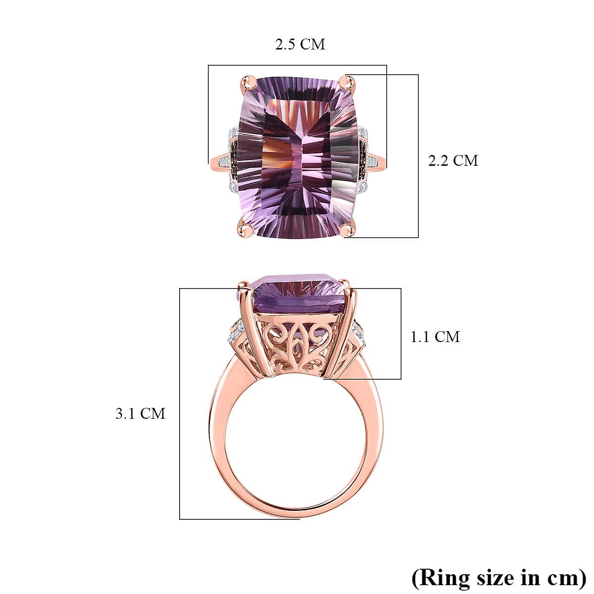 Rose De France Amethyst, Champagne Diamond, White Diamond Ring in 18K Vermeil Rose Gold Plated Sterling Silver 7572906 5