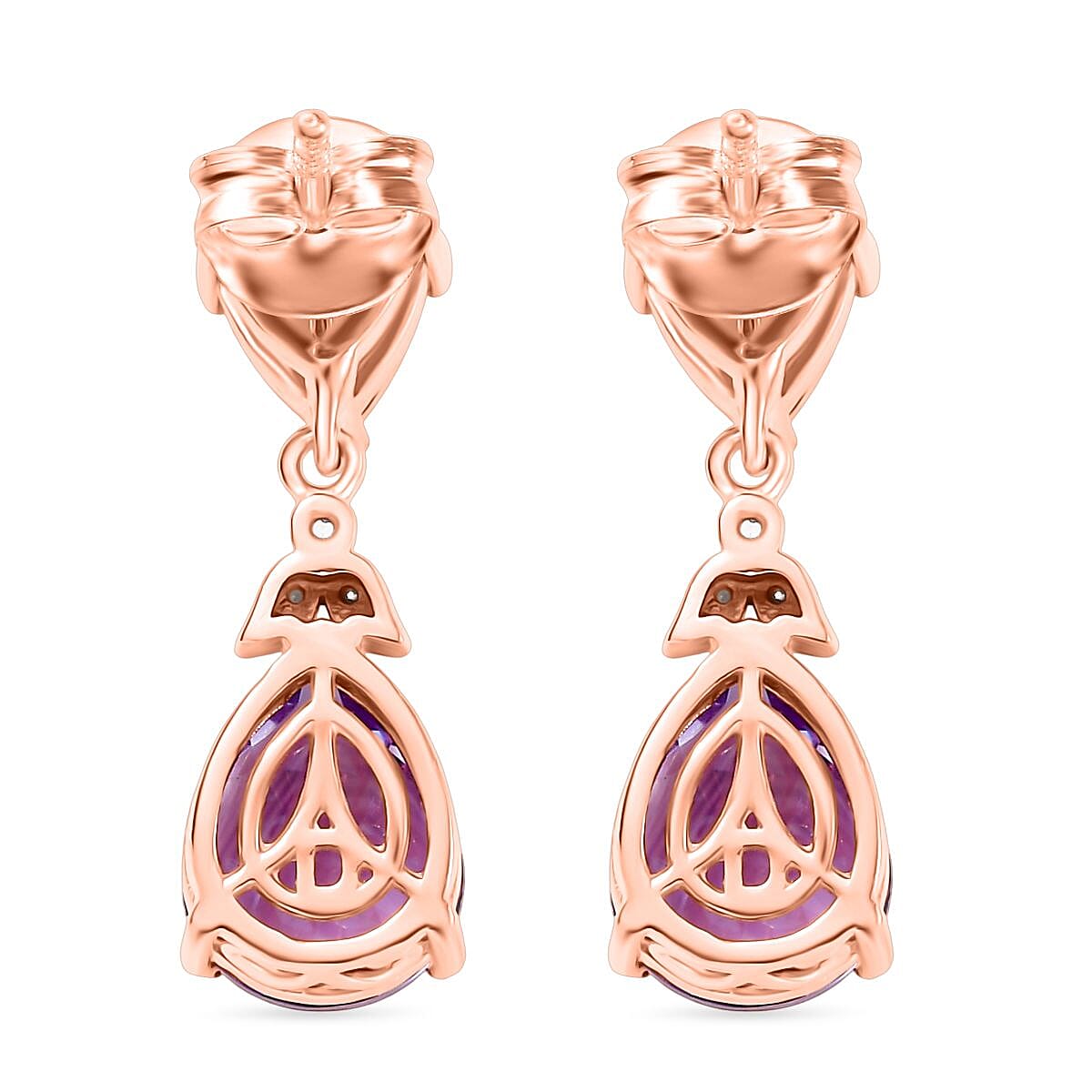 Rose De France Amethyst, Citrine &amp; White Zircon Stud Push Post Earring in 14K Rose Gold Plated Sterling Silver 5.71 Ct. 8194717 5