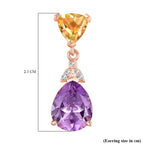 Rose De France Amethyst, Citrine & White Zircon Stud Push Post Earring in 14K Rose Gold Plated Sterling Silver 5.71 Ct.